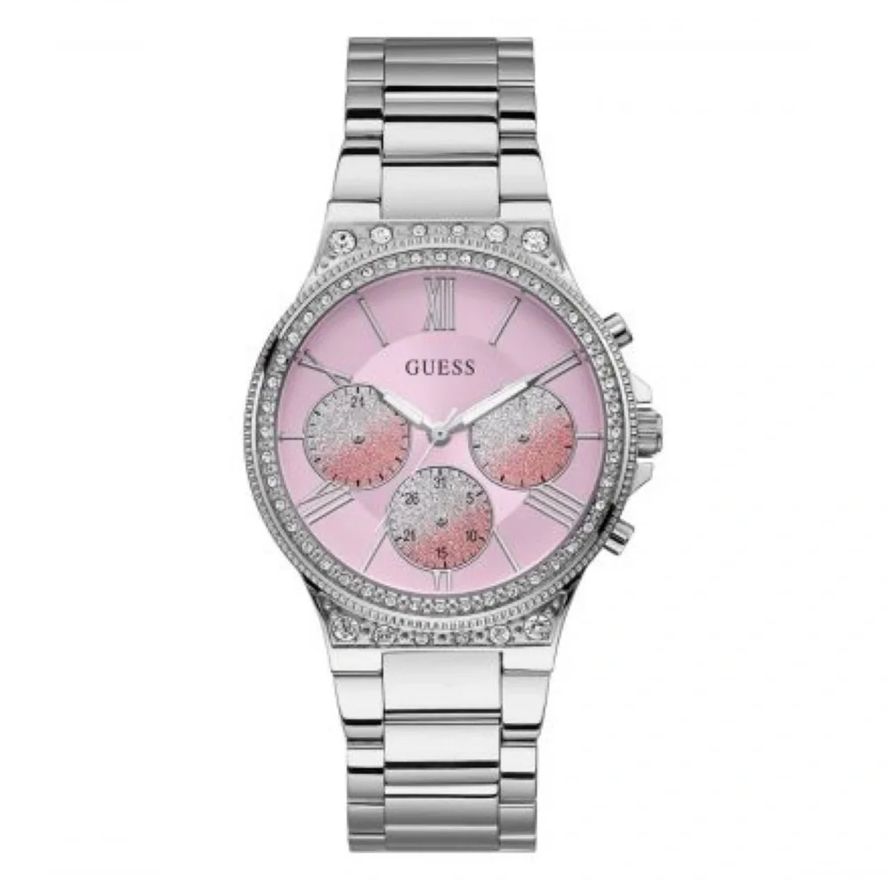 New GUESS Silver & Pink Chronograph Watch